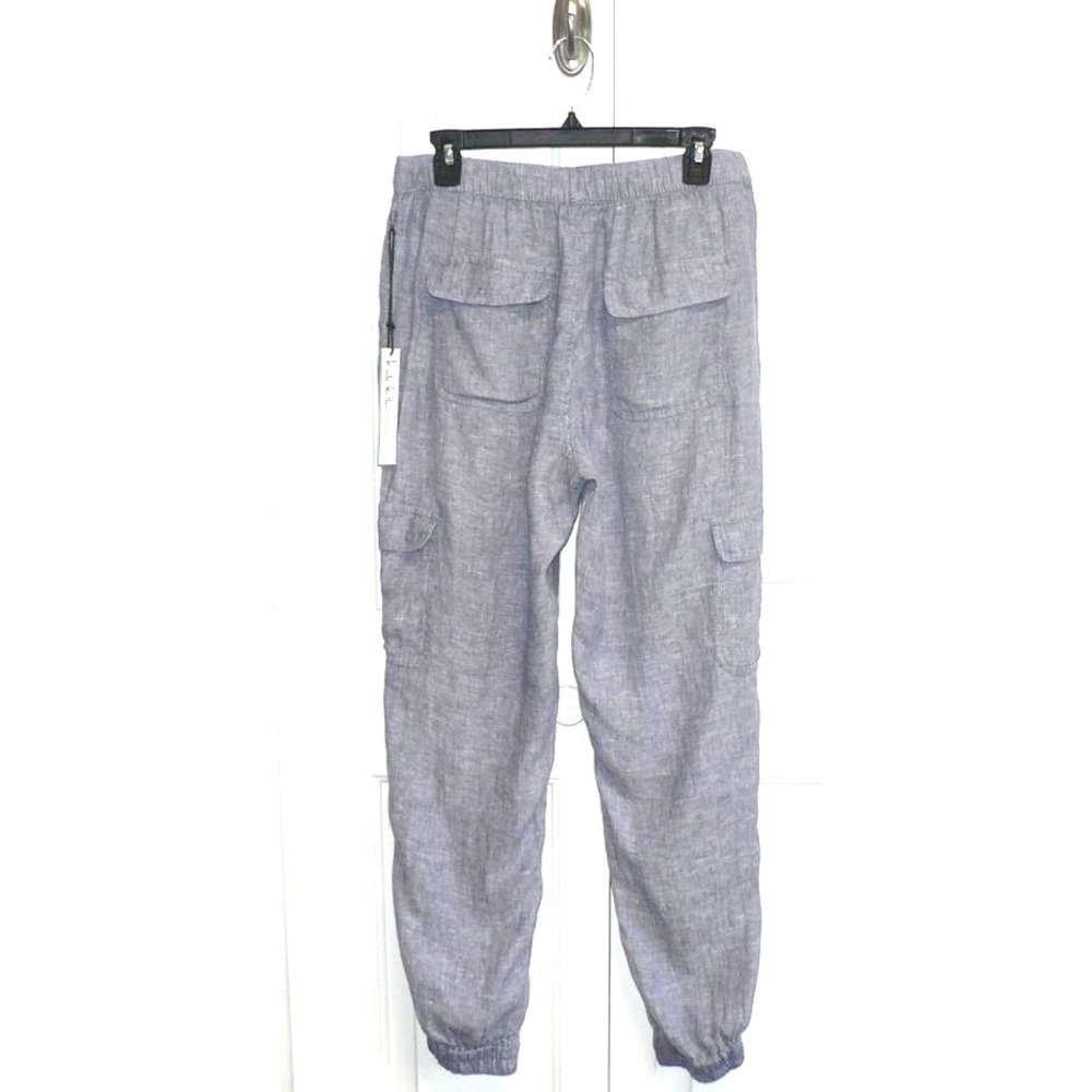Nicole Miller Women's Linen Elastic Drawstring Waist Cargo Jogger Pants Blue Med - Picture 6 of 7